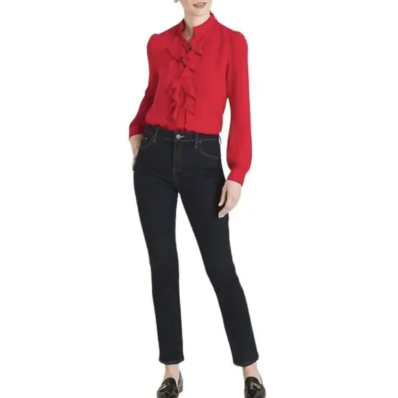 Chicos Ruffle Front Button Up Blouse Womens Size XL/16 Red NWT $79 - Picture 3 of 4